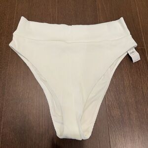 Aerie White Ribbed High-Waisted Bikini Bottom, XL